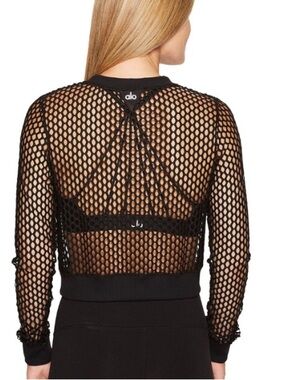 Alo Yoga Summer Mesh Long Sleeve Top in Black, Medium
